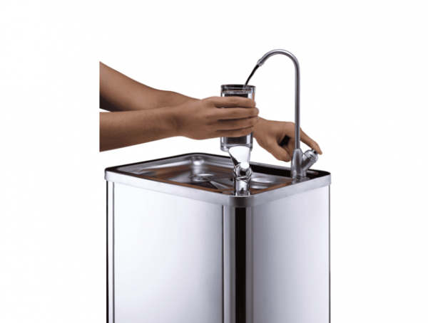 f4 Plumbed In Water Fountain in Stainless Steel. Great for schools, factories and healthcare industries. With long reach tap and spout. From Glacier Water Systems, Northern Ireland.